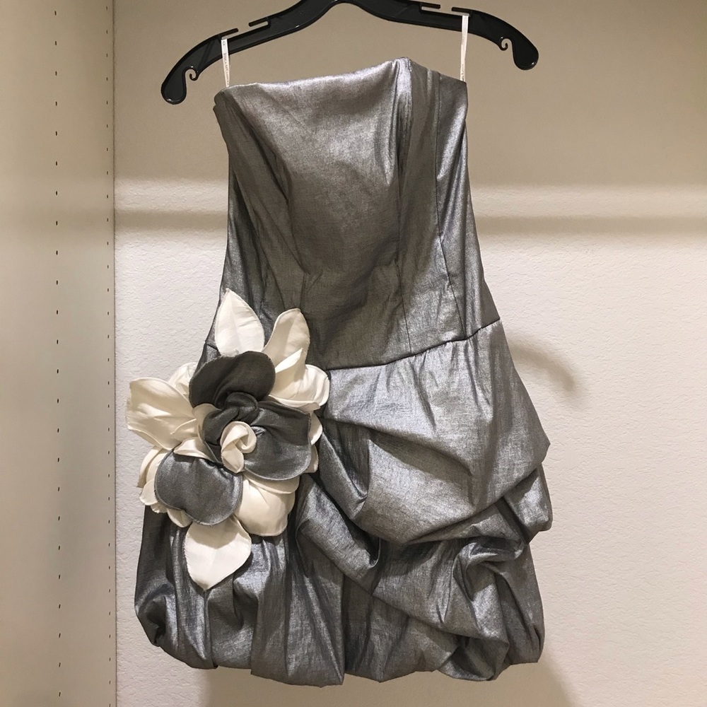 Jessica McClintock Silver Strapless Dress